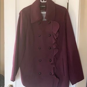 Lane Bryant plus size pea coat with ruffle detail